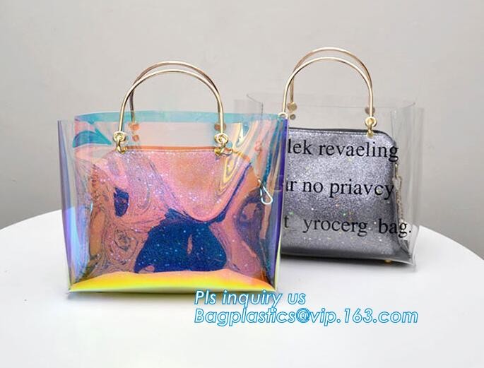 fasion decorated PVC/PU ladies chain shoulder bag, Shoulder Handbag Clear Tote Bag, Ladies' pvc clear beach bags/ pvc sh