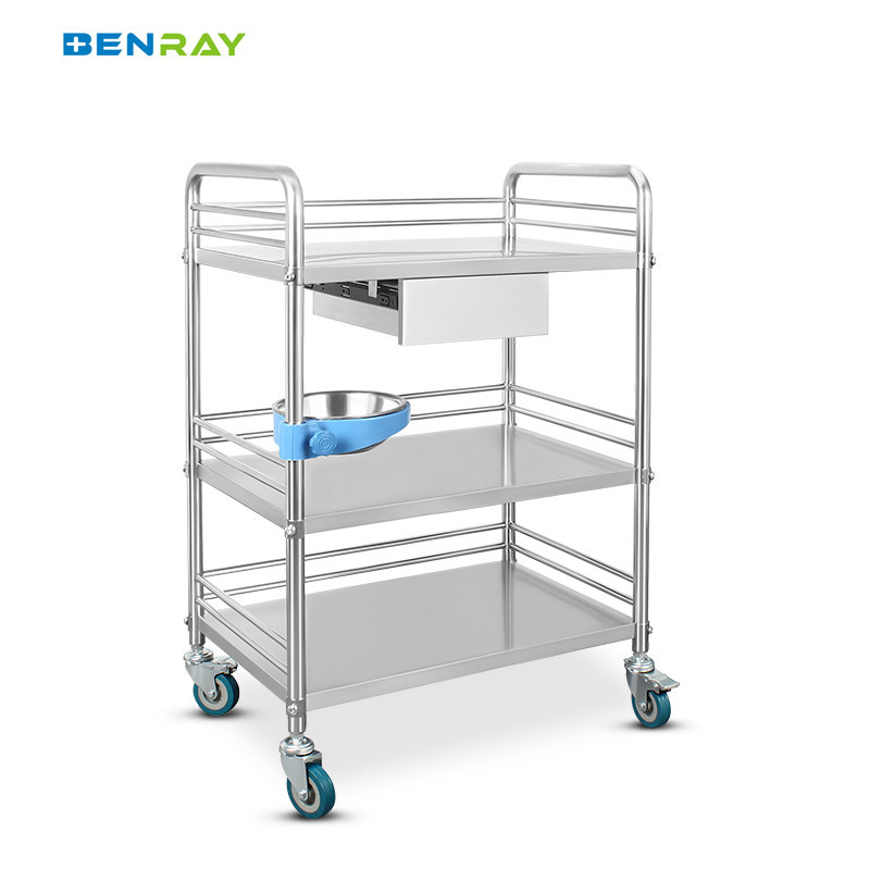 3 Layer Hospital Stainless Steel Medical Instrument Trolley