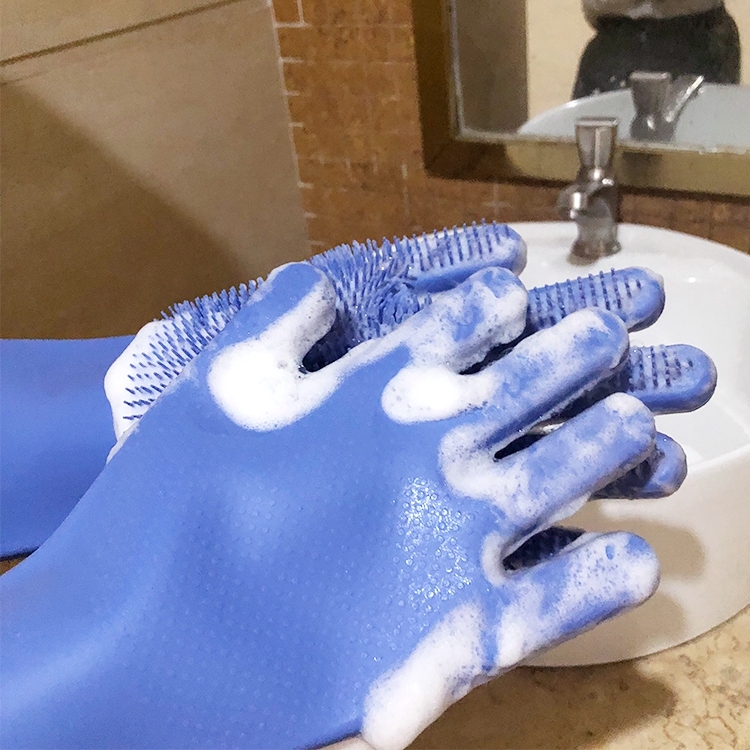 Magic Reusable Heat Resistant Silicone Gloves with Wash Scrubber for Cleaning Household Dish Washing Washing the Car