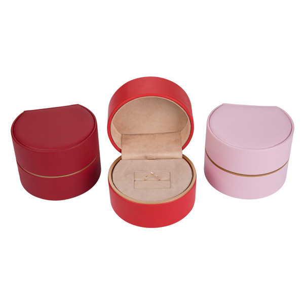 Blue / Pink / Red Leather Jewelry Box With Custom Logo Empty Round Shape