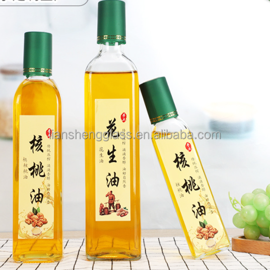 Sealing Type Pull Ring Square Clear Glass 250ml 500ml Olive Oil Bottle With Lid