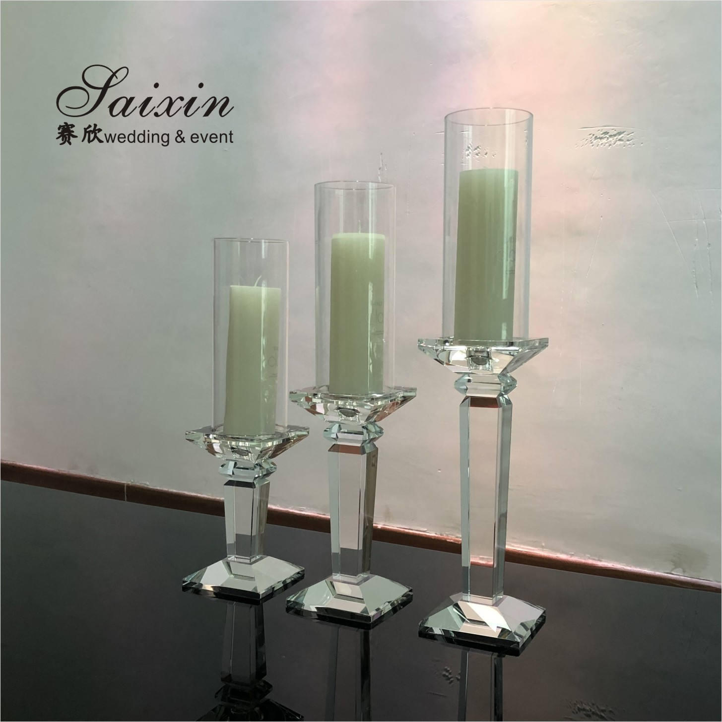ZT-014G Single Crystal Golden Metal Candles Holder Wedding Centerpieces