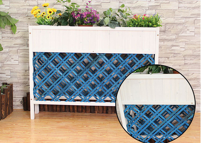 Balcony Mesh Shape Wooden Flower Shelf , Colorful Wooden Plant Stand Antiseptic Wood Fence