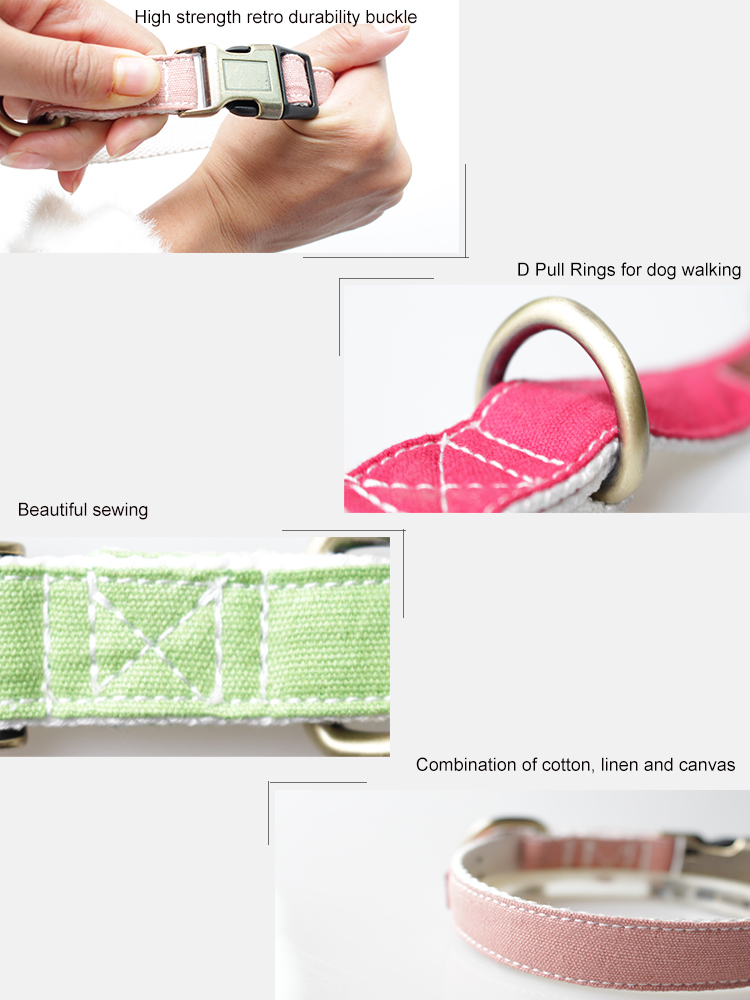 Adjustable Canvas Cotton Decorative Pet Dog Collars And Leashes Plaid