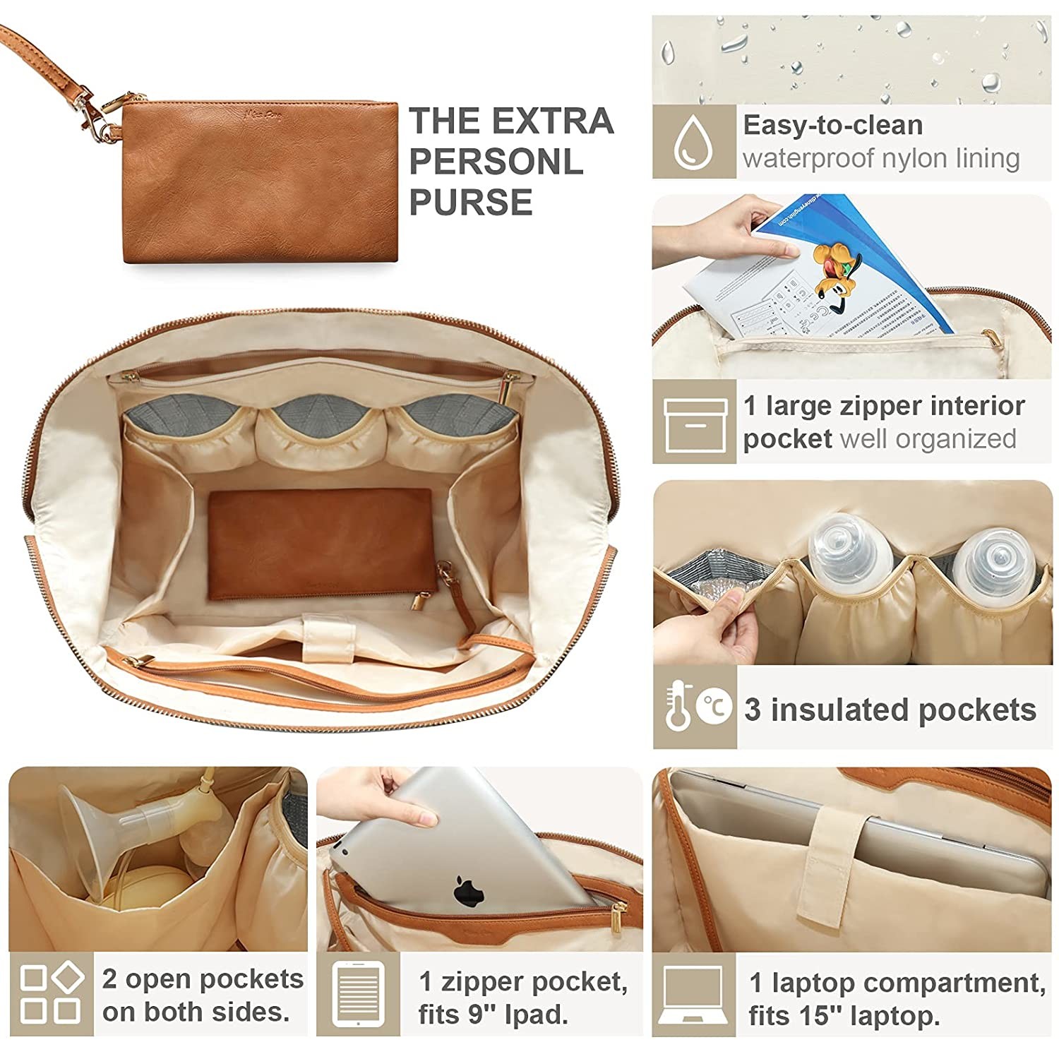 Large Capacity Multiple Diaper Bag Tote Hospital Bag Essentials For Mom