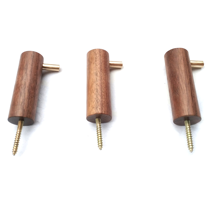 Wooden Coat Hook with brass stick -sapele / walnut /Beech wood hat hanger for wall