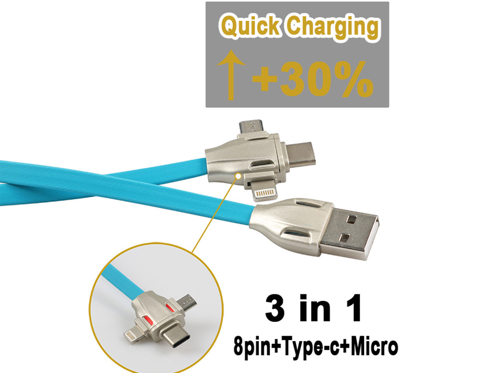 Portable Usb Extend Data Cable Tpe Material Three Color 3 In 1 Multi Functional