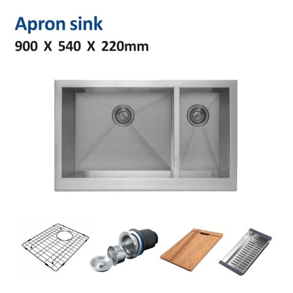 90x54 Apron Stainless Steel Kitchen Sink 36' Cabinet 16 Brushed 70 30 Double