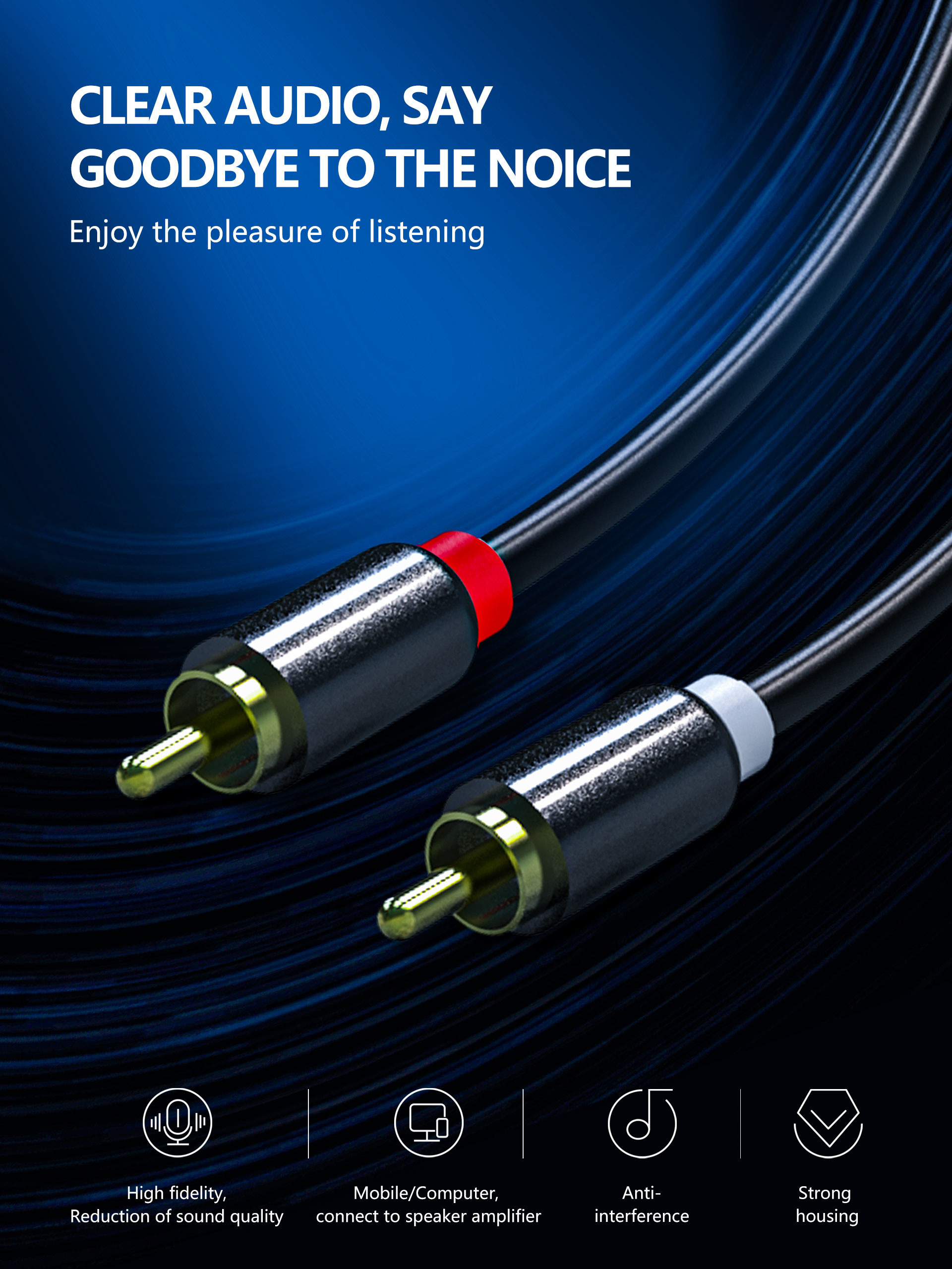 3.3ft RCA To RCA Audio And Video Cable Gold Plated For Home Theater OCC