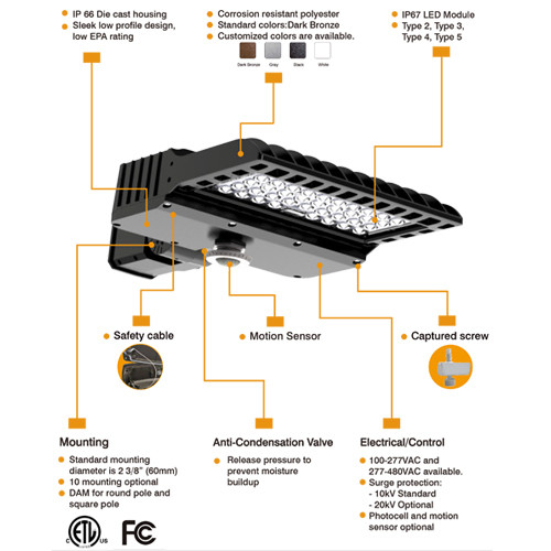 5000K 150W 140lm/W Motion Sensor Parking Lot Lights With Photocell