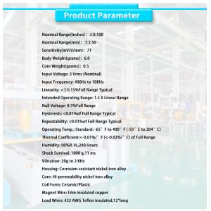 OEM Support UNIVO AC Range 2.5mm Displacement Sensor for High Temperature