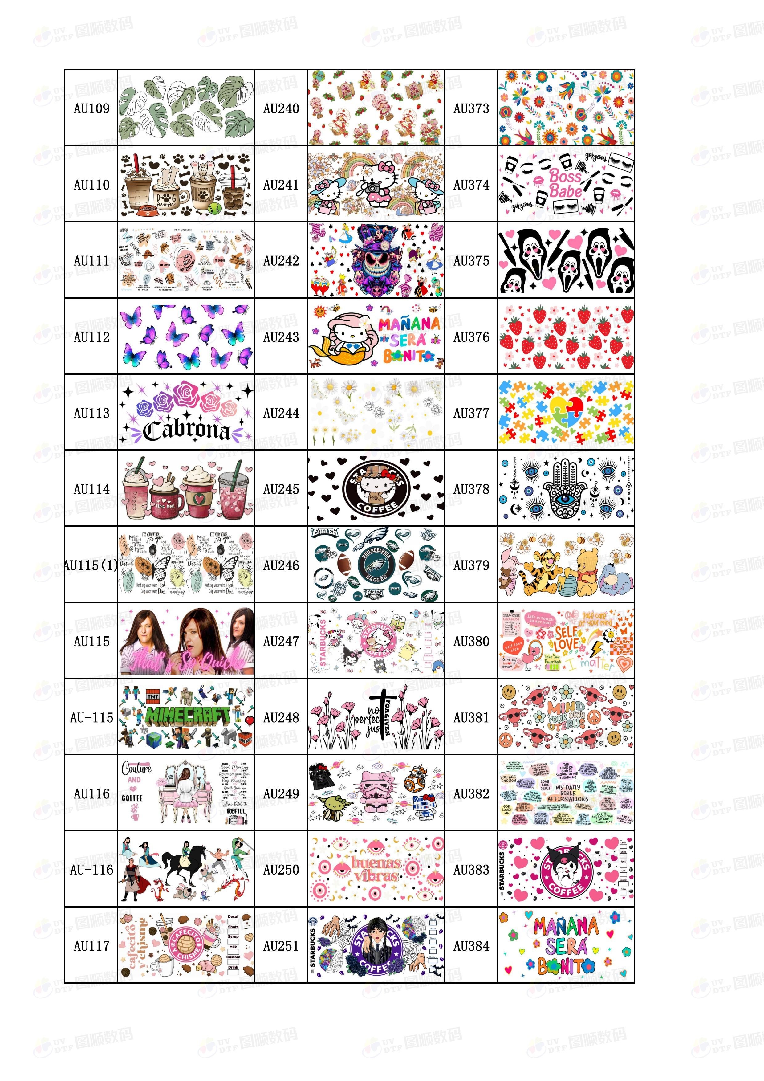 Custom Multi Size Vinyl UV DTF Cup Wrap Transfers 16oz 24oz 20oz 40oz