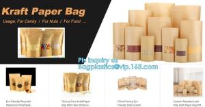  recycled resealable custom design resealable zipper locked stand up clear window brown kraft paper bag BAGEASE BAGPLASTI Manufactures