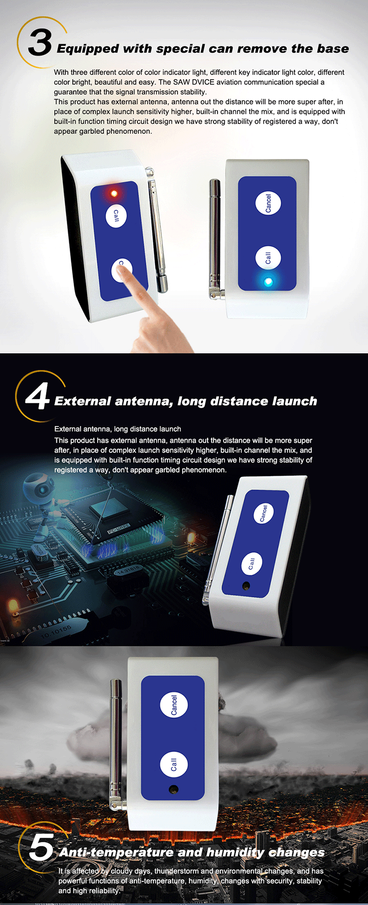 2.5km long signal coverage with antenna wireless service call button pager