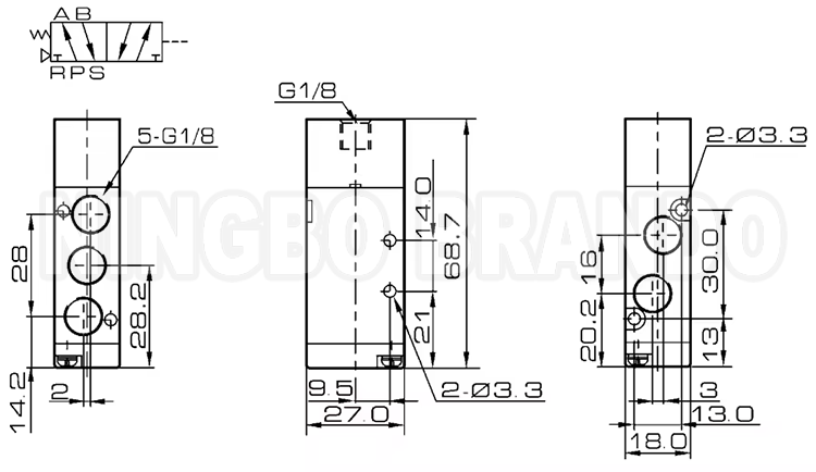 4A110-06 1/8'' Pneumatic Air Pilot Valve 5 Way 2 Position