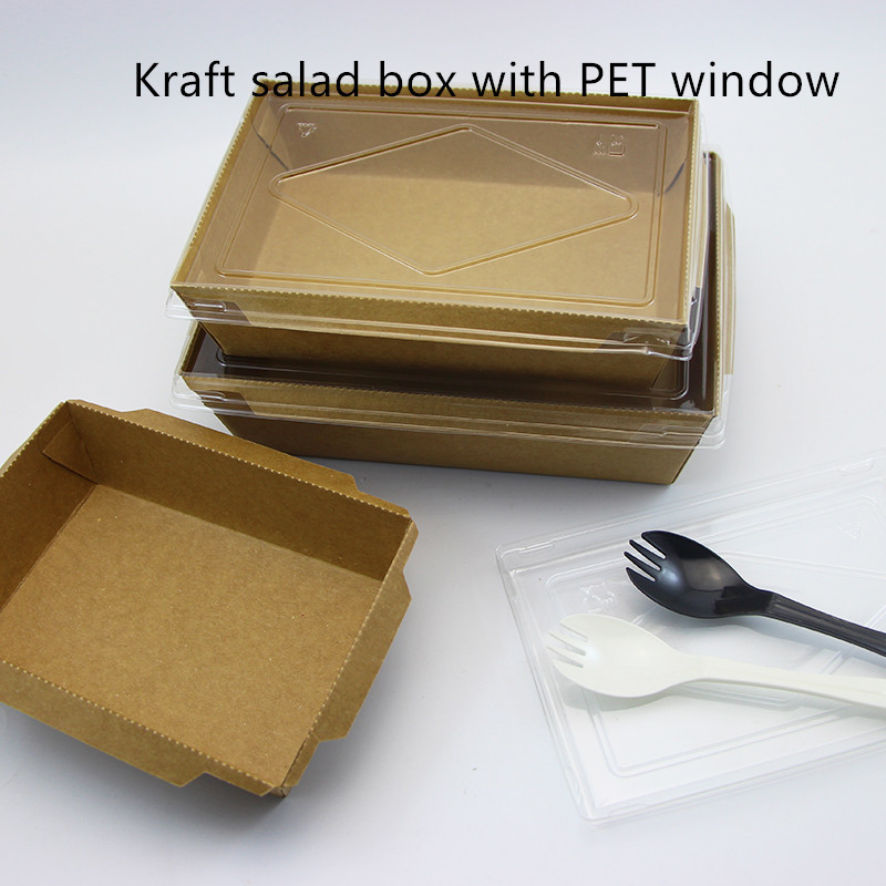 PET Lid Kraft Paper Disposable Food Containers 2100 1600 1400ml