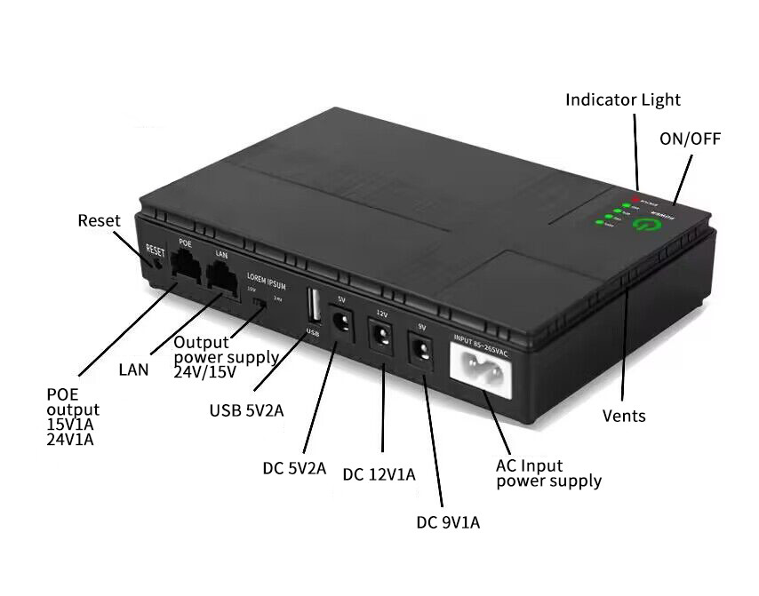 DC UPS Uninterrupted Power Supply 8800mah Mini UPS Output 5VDC/9VDC/12VDC POE15V/24V