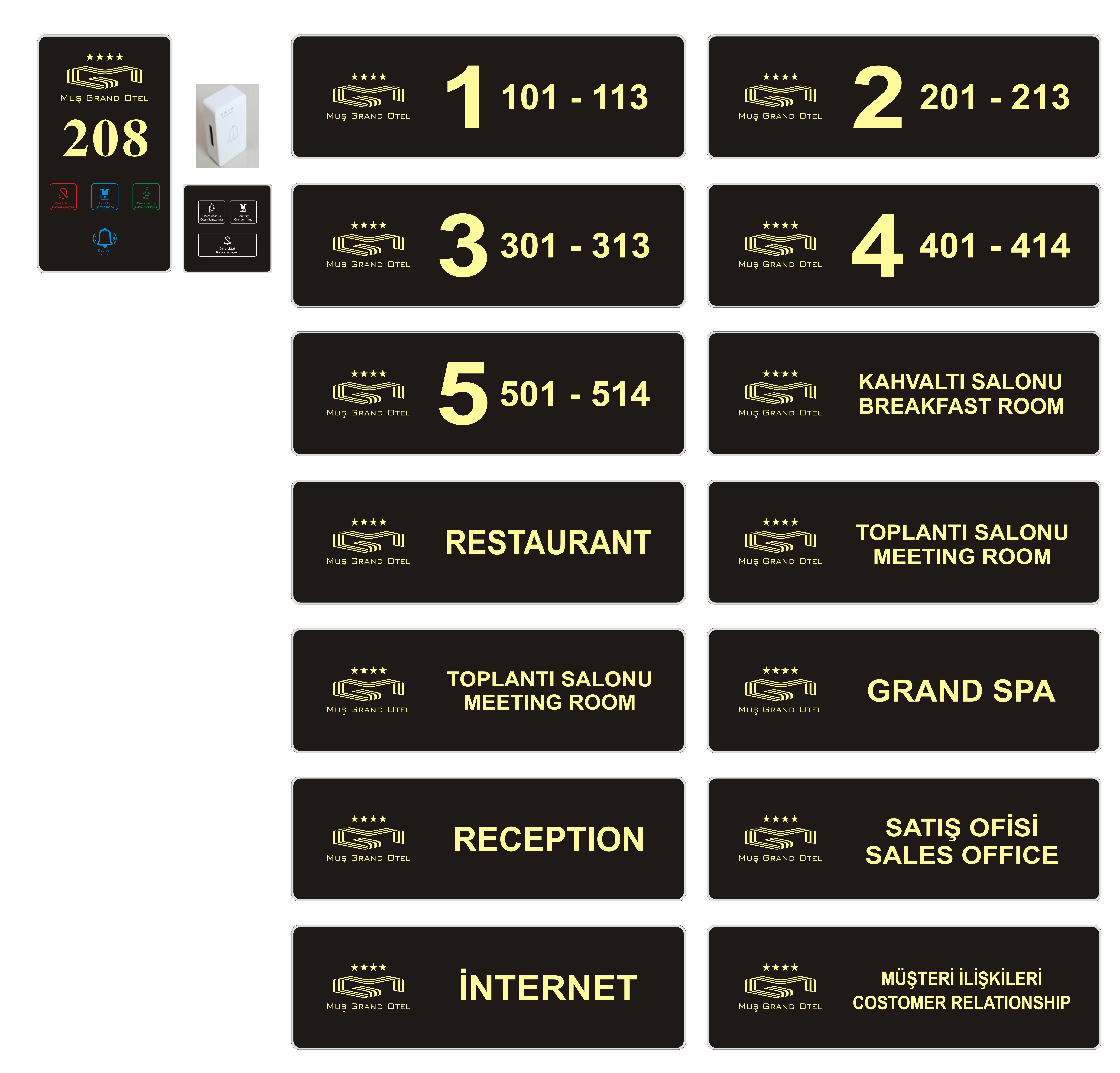 MUR Acrylic Hotel Room Name Plate 220V Hotel Doorplate Switch