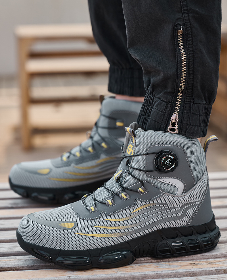 Black / Gray Fly Weave Safety Boots With Kevlar Midsole And Air Cushion Sole For Comfortable Work