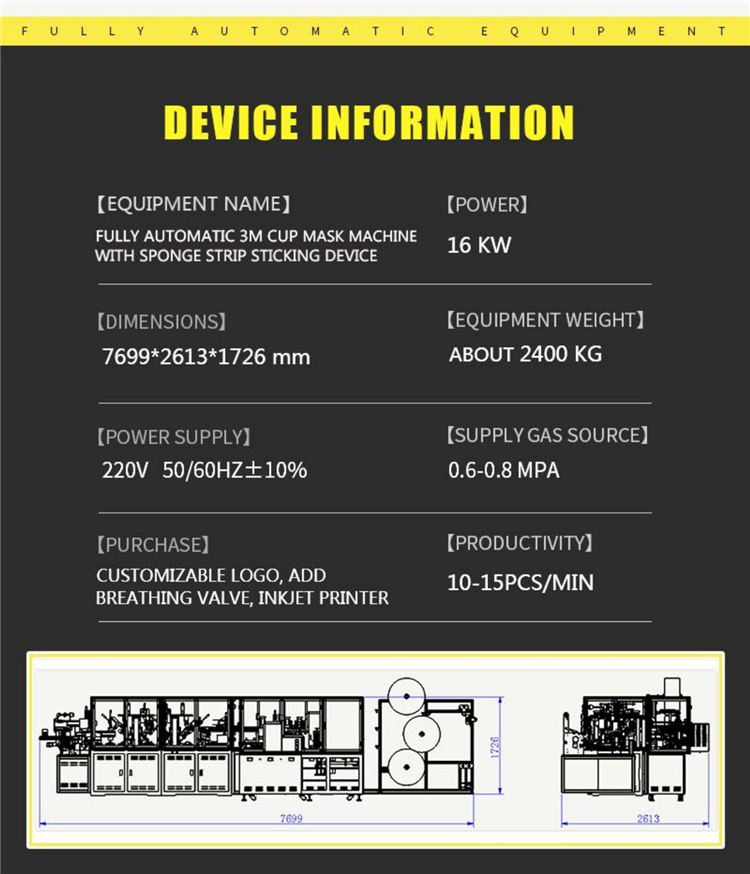 KF94 Cup Shape Mouth Cover Machine 14kW Elastic Earloop Mask Machine