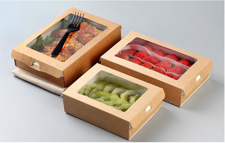 Cheap Cardboard foldable kraft paper lunch box with window,Lunch noodle fast food kraft paper box by customized logo pri
