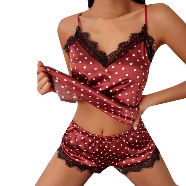 Soft Underwear Satin Lace Floral Edge Sleepwear Sexy Tempt Pajamas For Women