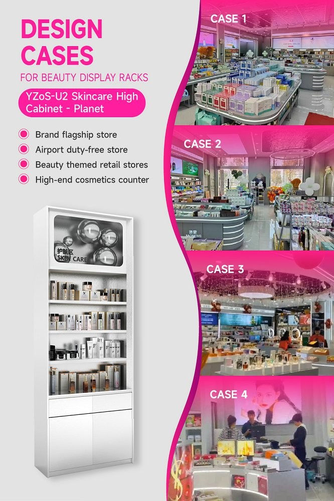 YZoS-U2 Top Lights Skincare Display Cabinet with Wooden Shelves and LED Strips
