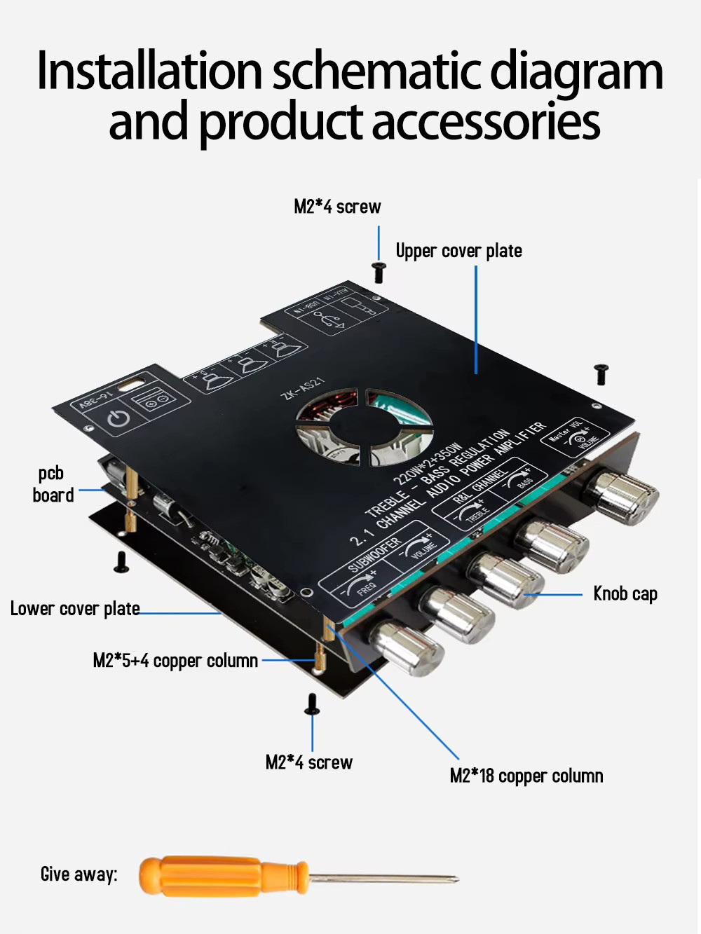ZK-AS21 2.1 Channel Audio Amplifier Module TPA3255 Subwoofer 220WX2+350W 220WX2+350W Amplifier Board ZK-AS21