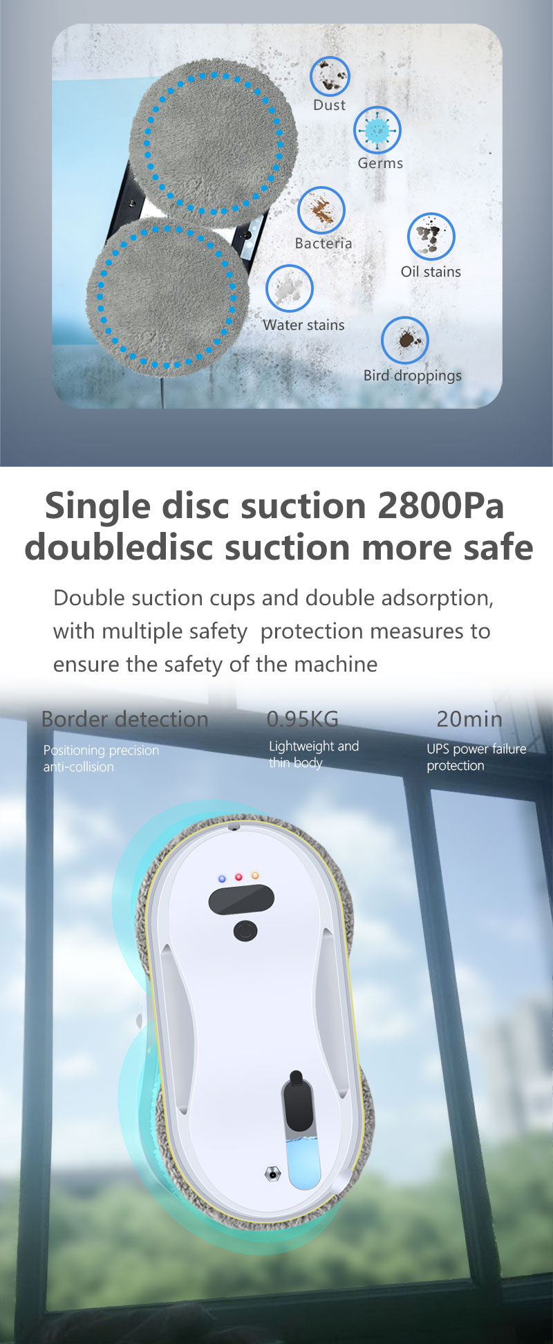 Smart Home Appliances Spray Water Window Cleaner Robot with 50ml Water Tank Capacity