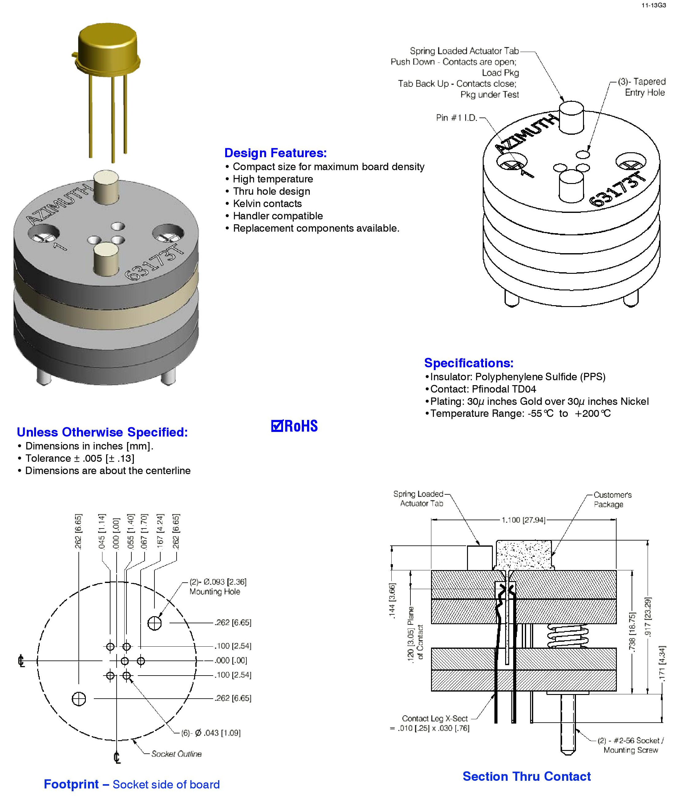 63173T High Temperature Azimuth Carrier Test Socket Plug In Azimuth Socket Electrical Contactor