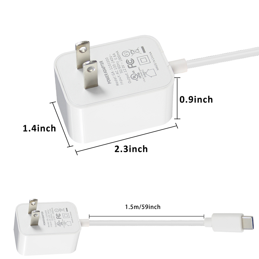 36W Type C End North America 12V USB-C Charger for Fast Charging 1.2M Length and AC 100-240V Input