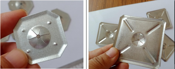 Galvanized Steel Square Self Locking Washers 2.5" Installed Onto Insulation Pins