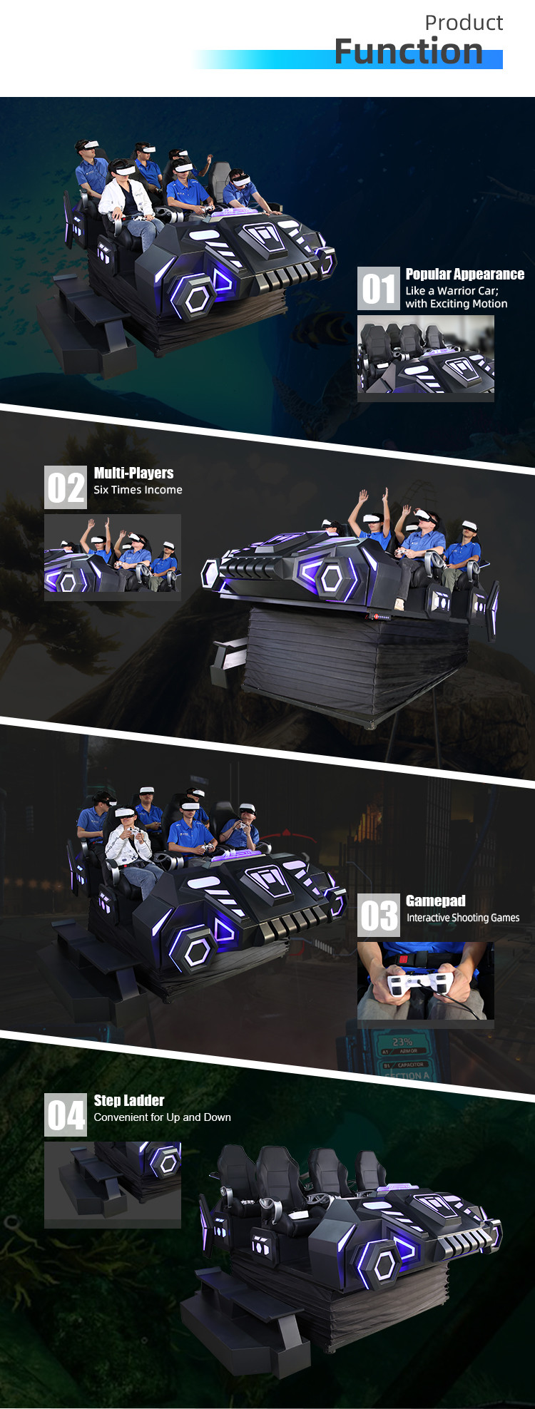 Multiplayer Game VR Simulator Warrior Car 9D Motion 220V With 6 Seats