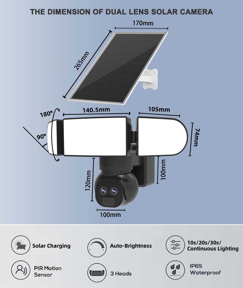 6MP 4G Solar Security Camera 8W Solar Panel 19200mAh Battery Powered