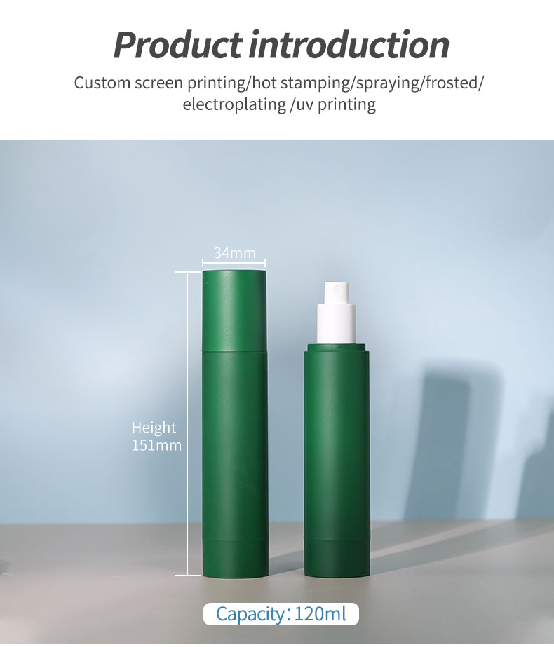AS Material PCR Soft Hand Lacquer Airless Bottle 120ml Cosmetic Cylinder Vacuum Green Matte Pump Bottle Toner Lotion Bottle