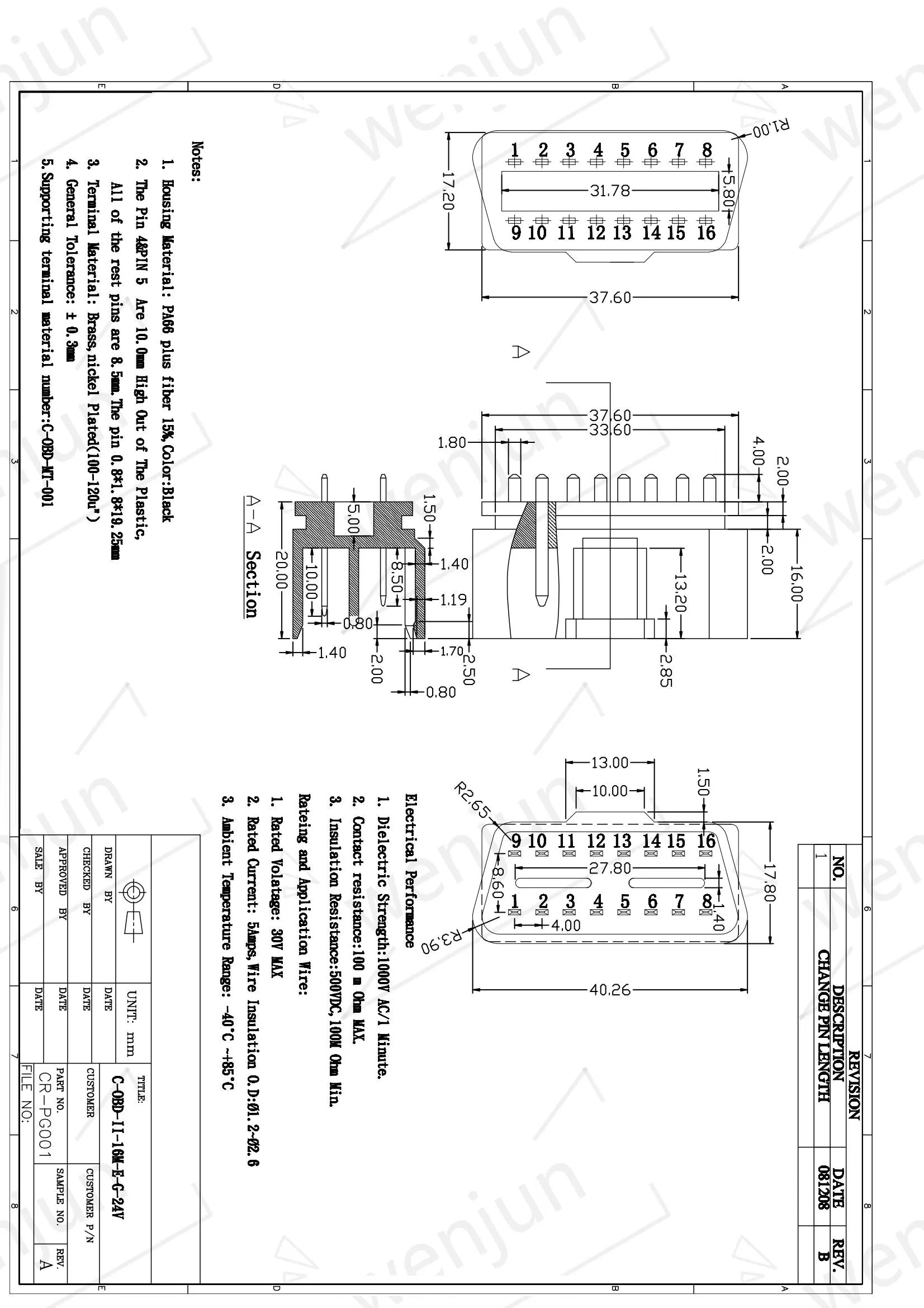 24V OBD2 J1962 Diagnostic Connector Male For Automotive Industries