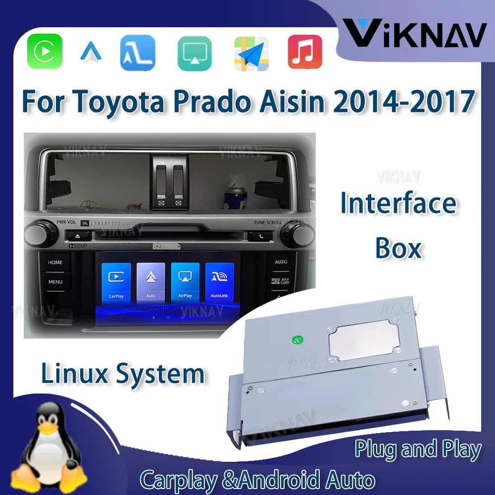 Viknav Linux System OEM Car For Toyota 4Runner Aisin 2014-2017 Upgrade Decoder Box MuItimedia Wireless CarPlay