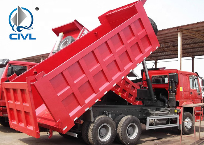Red 336hp 371hp 6x4 Tipping Dumper For Transport , 10 Wheeler Tipper Dump Truck