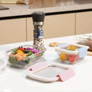 China High Borosilicate Glass Food Container with 2-Lock PP Lid on sale