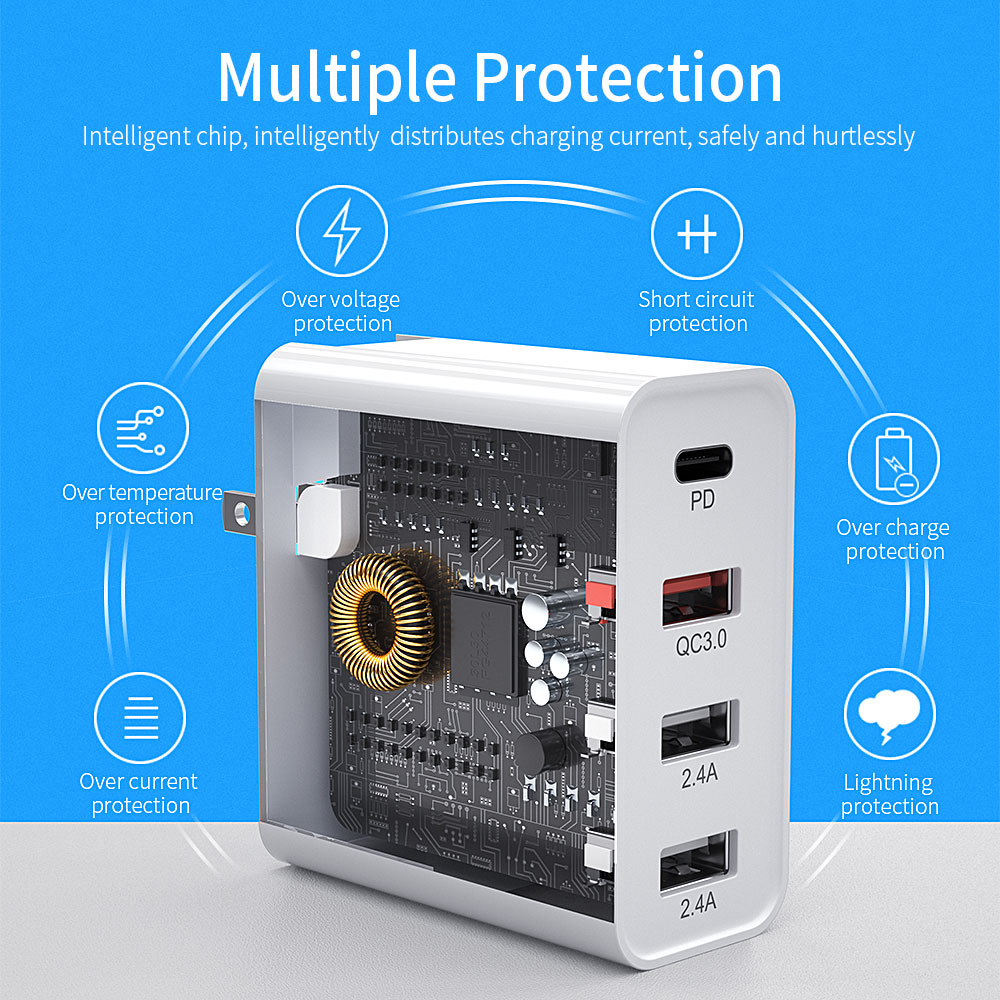 Essager 2021 Earl 48W USB Type C 4 Ports 18W 48W Fast Charging Pd Wall Charger For Mobile Phone With Cable
