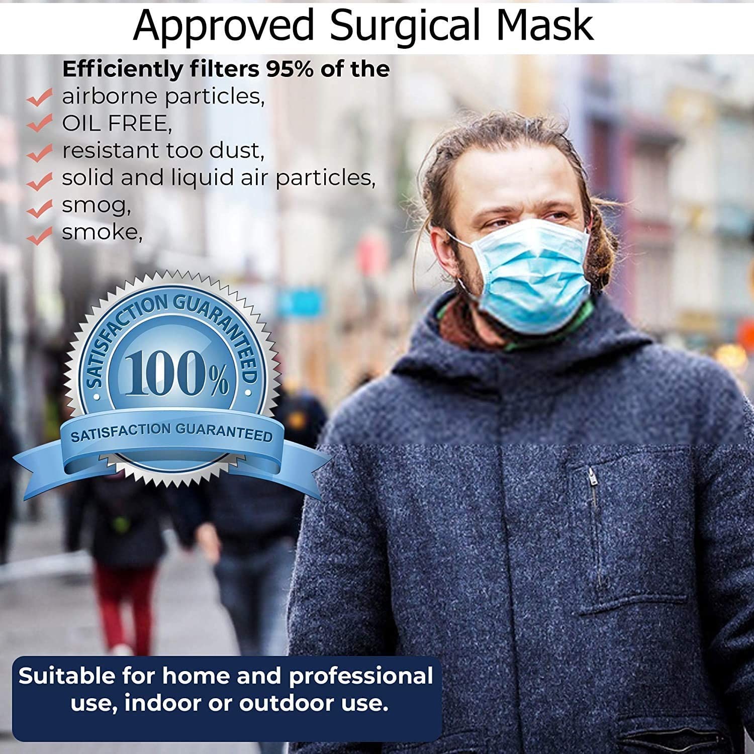 Three Layer Non Woven BFE 98% Disposable Surgical Face Mask