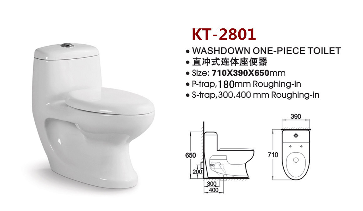 Bathroom Sanitary Ware Ceramic Washdown One piece Toilet with 10cm/4inch diameter outlet K