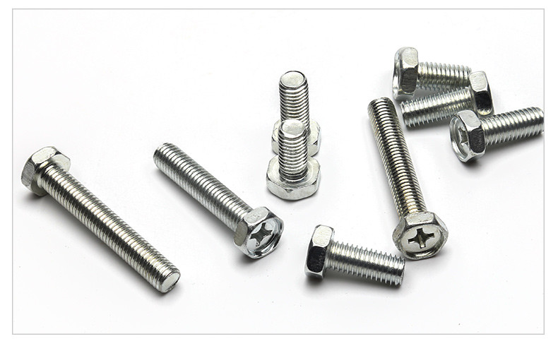 White Galvanized Hex Head Screws M4 , Right Hand Thread Phillips Head Bolt DIN931
