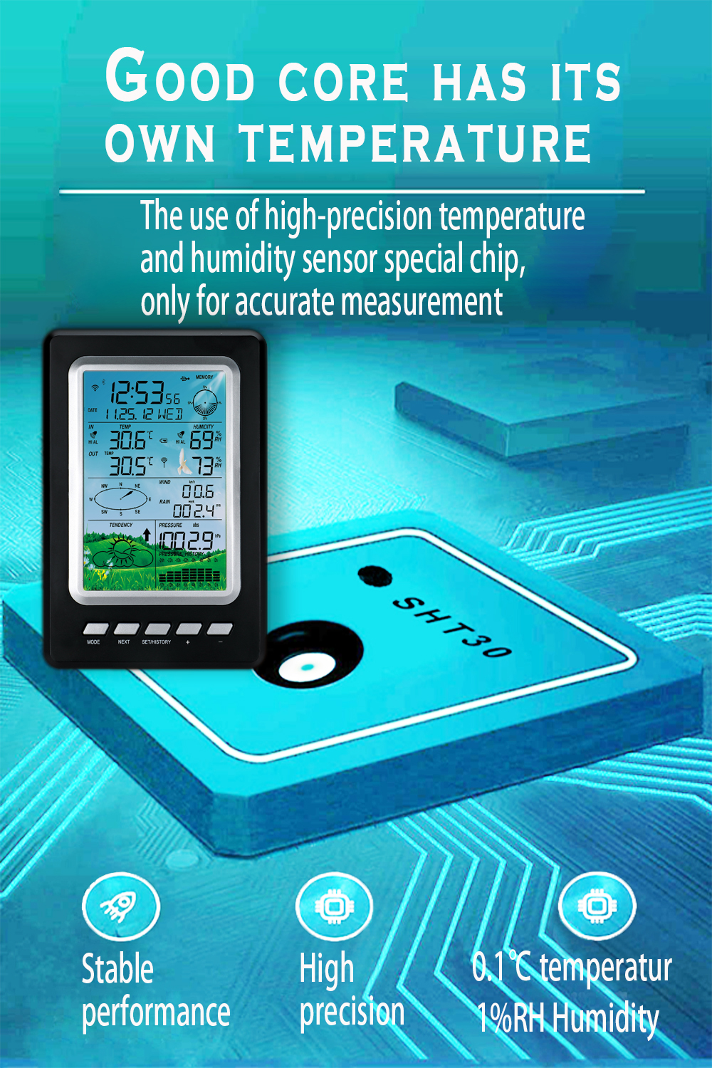 Wireless Weather Station With Color Screen Display And ±1.0°C Temperature Accuracy