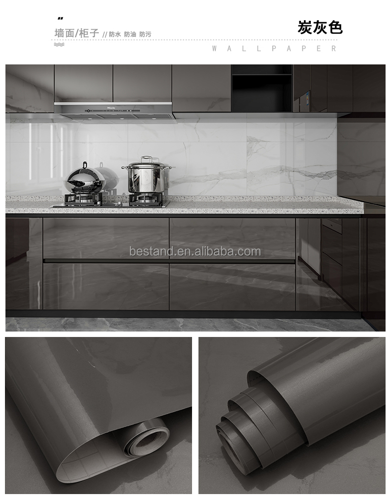 60cm*10m Kitchen Wall Paper Sticker High Glossy Oil Proof Kitchen Wallpaper