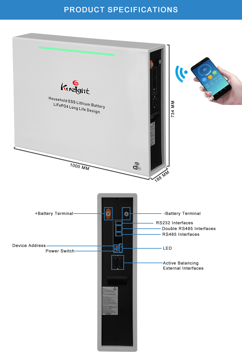 10KW Wall Mounted Lithium Battery 51.2V 200Ah Phosphate Lithium Ion Powerwall