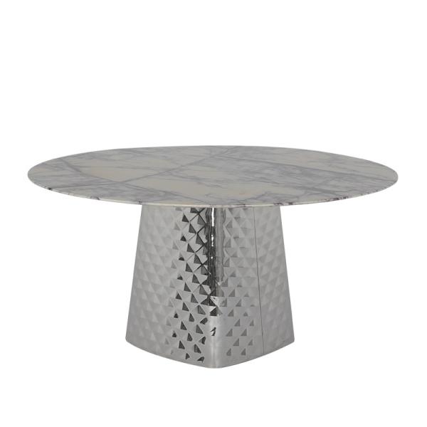 Shiny Silver Round Stainless Steel Dining Table Customized Marble Top Dining