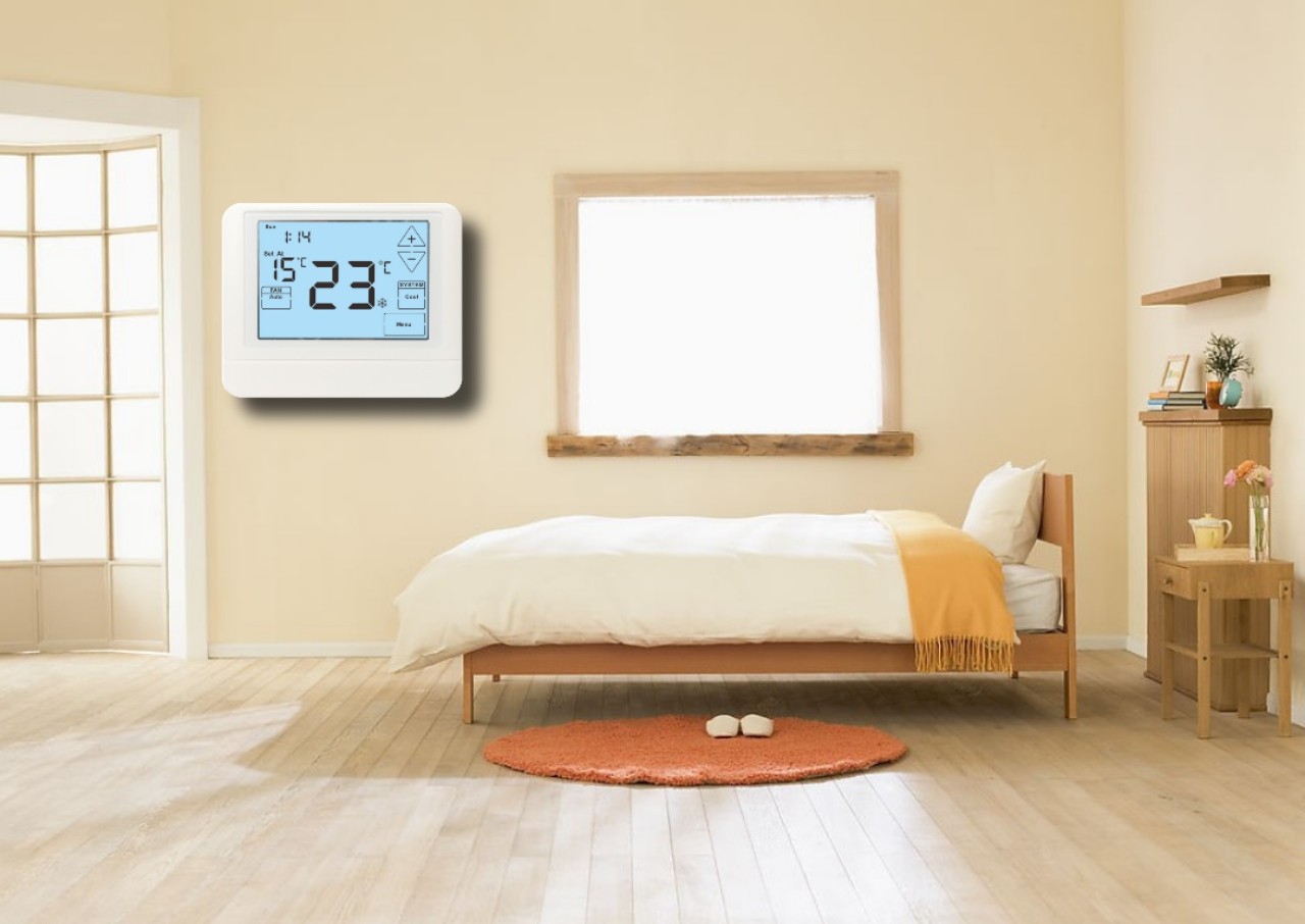 White Air Conditioner LCD Touch Screen Thermostat For Bedroom / Kitchen