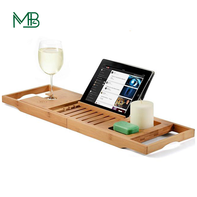 Extra Large Expandable Bathtub Tray Laptop Ipad Holder 2 In 1 100% Bamboo