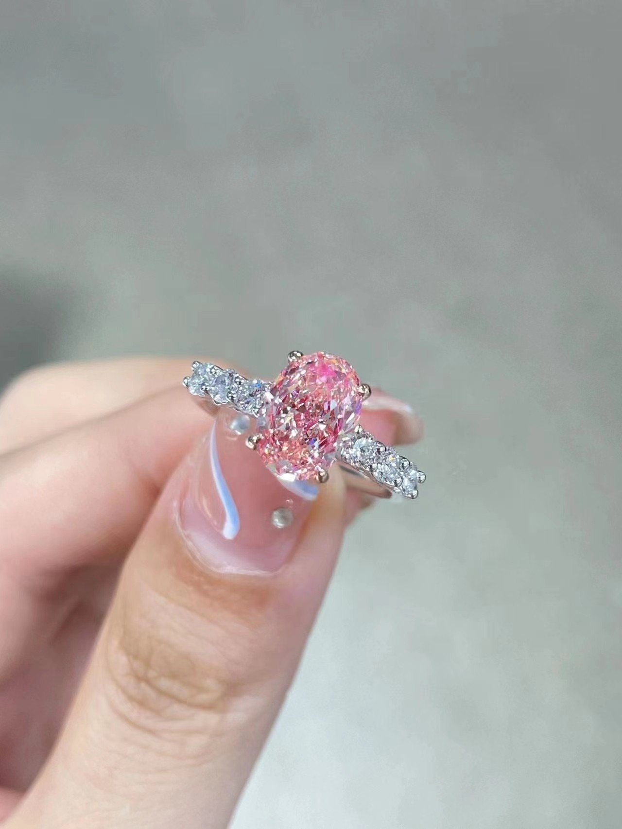 2.5ct Fancy Pink Lab Created Diamond Engagement Rings 18K White Gold Bridal Ring